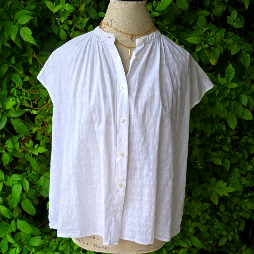 White Boxy Blouse with Mandarin Collar
